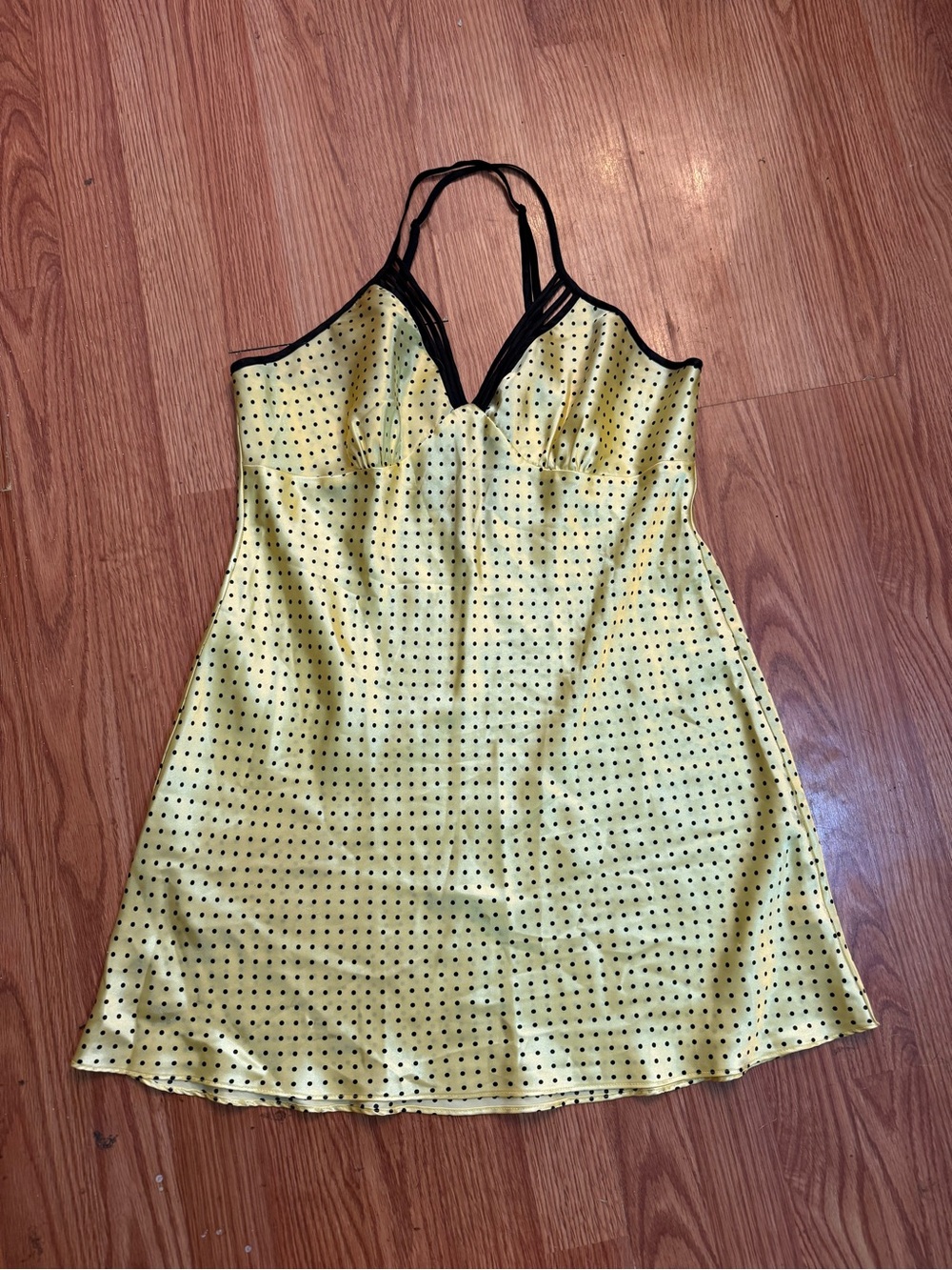 Yellow Polka Dot Slip Dress Criss Cross Backing
